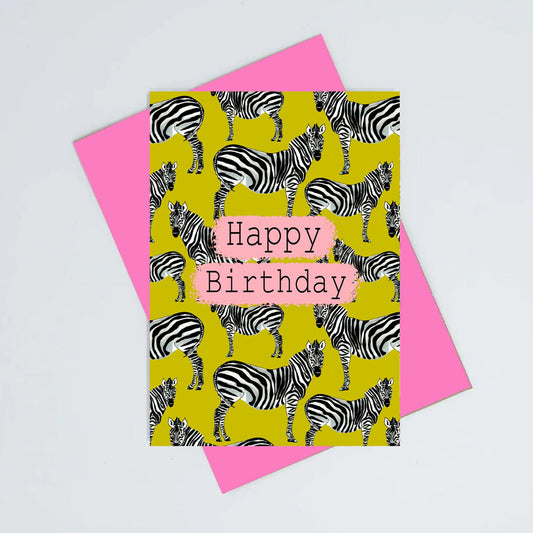 Zebra green birthday card