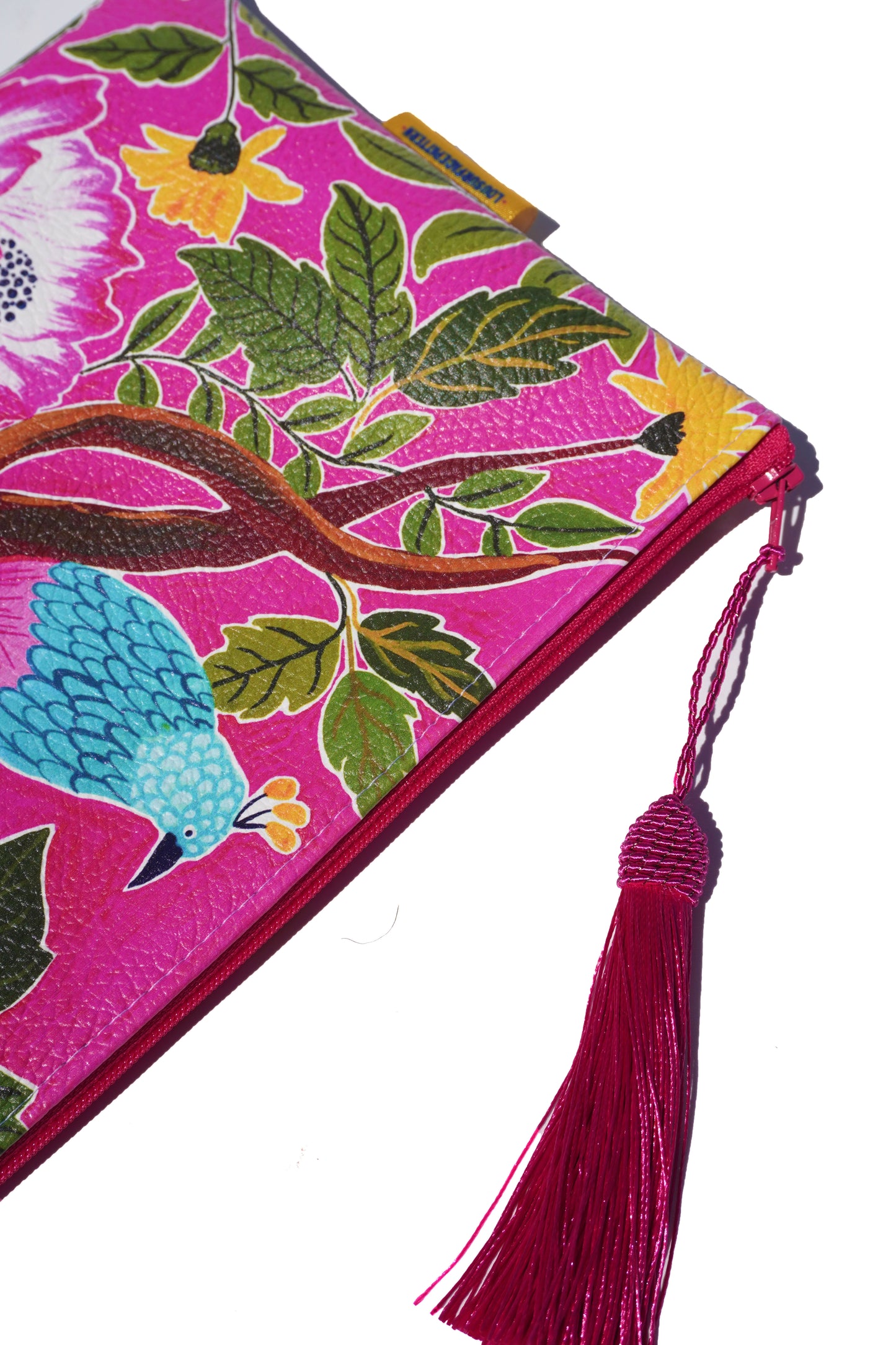 Pink bird vegan leather makeup bag