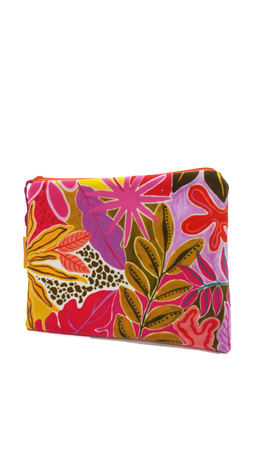 Orange tropicals velvet makeup bag