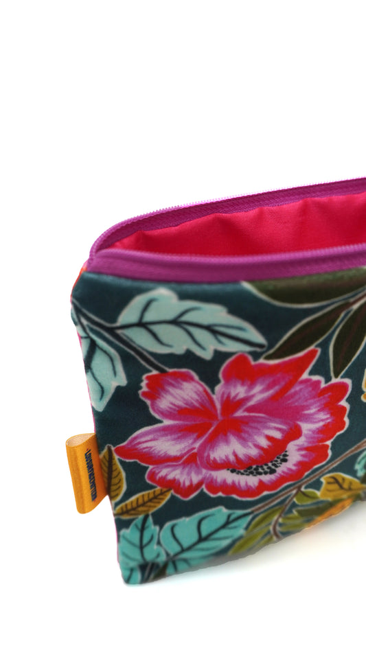 Blue florals velvet makeup bag