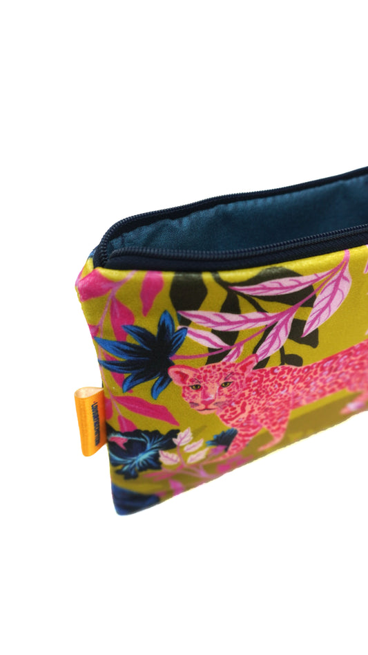 Pink leopard velvet makeup bag