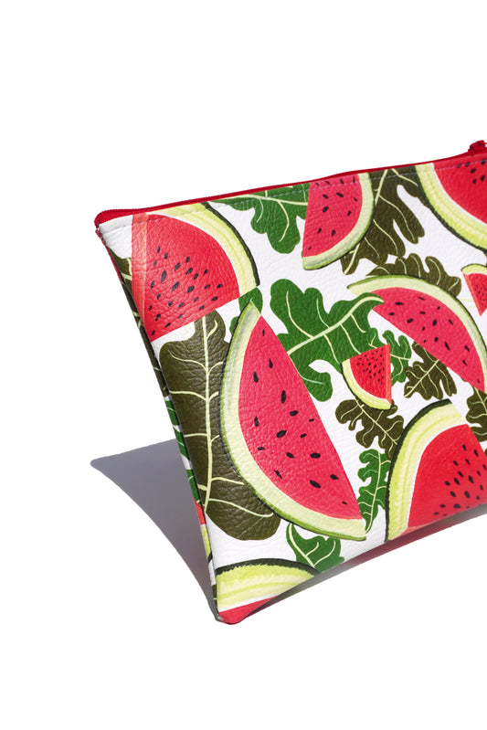Watermelon vegan leather makeup bag