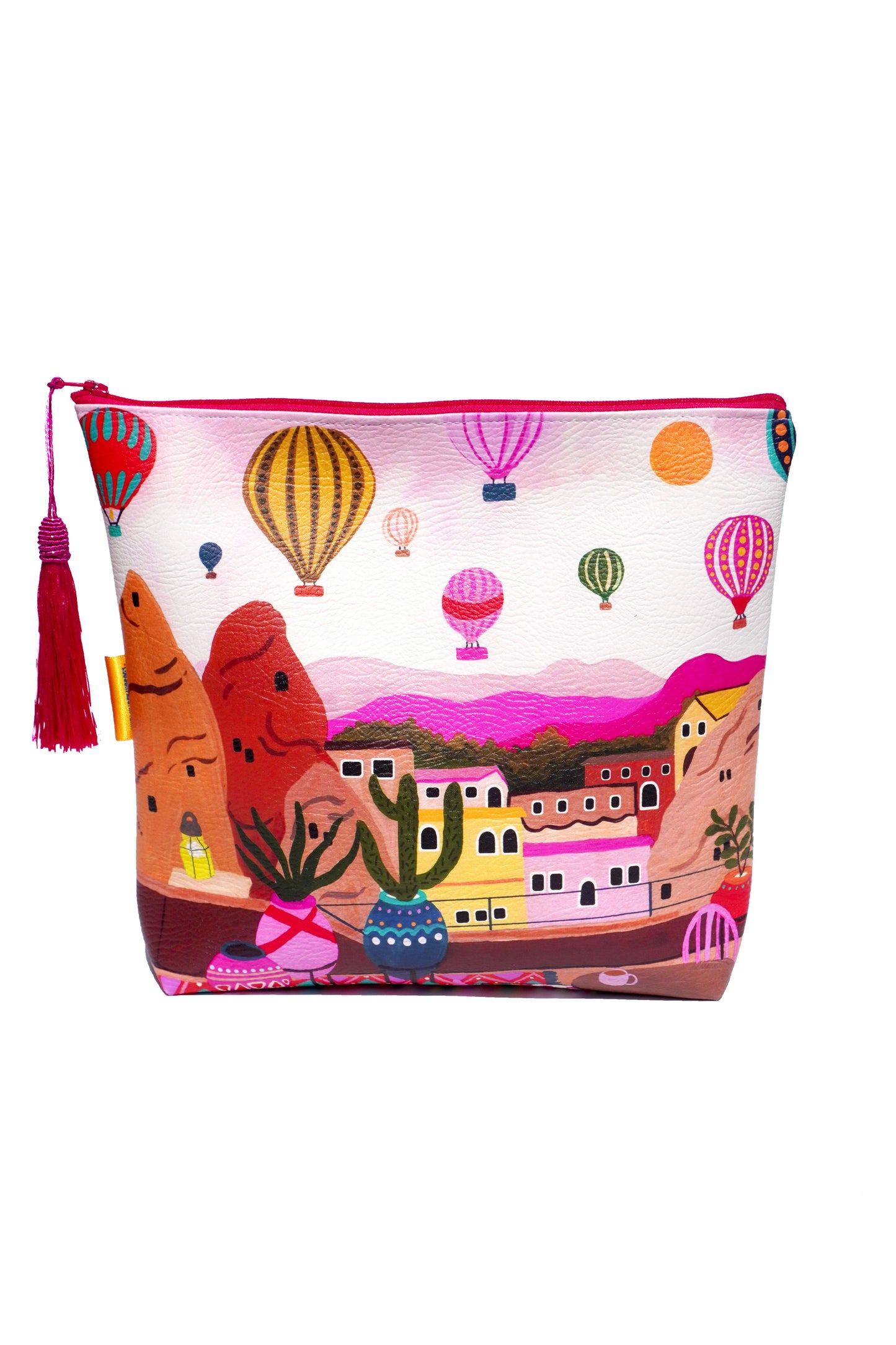 Hot air balloon vegan leather cosmetic bag