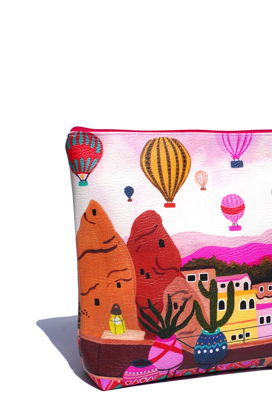 Hot air balloon vegan leather cosmetic bag