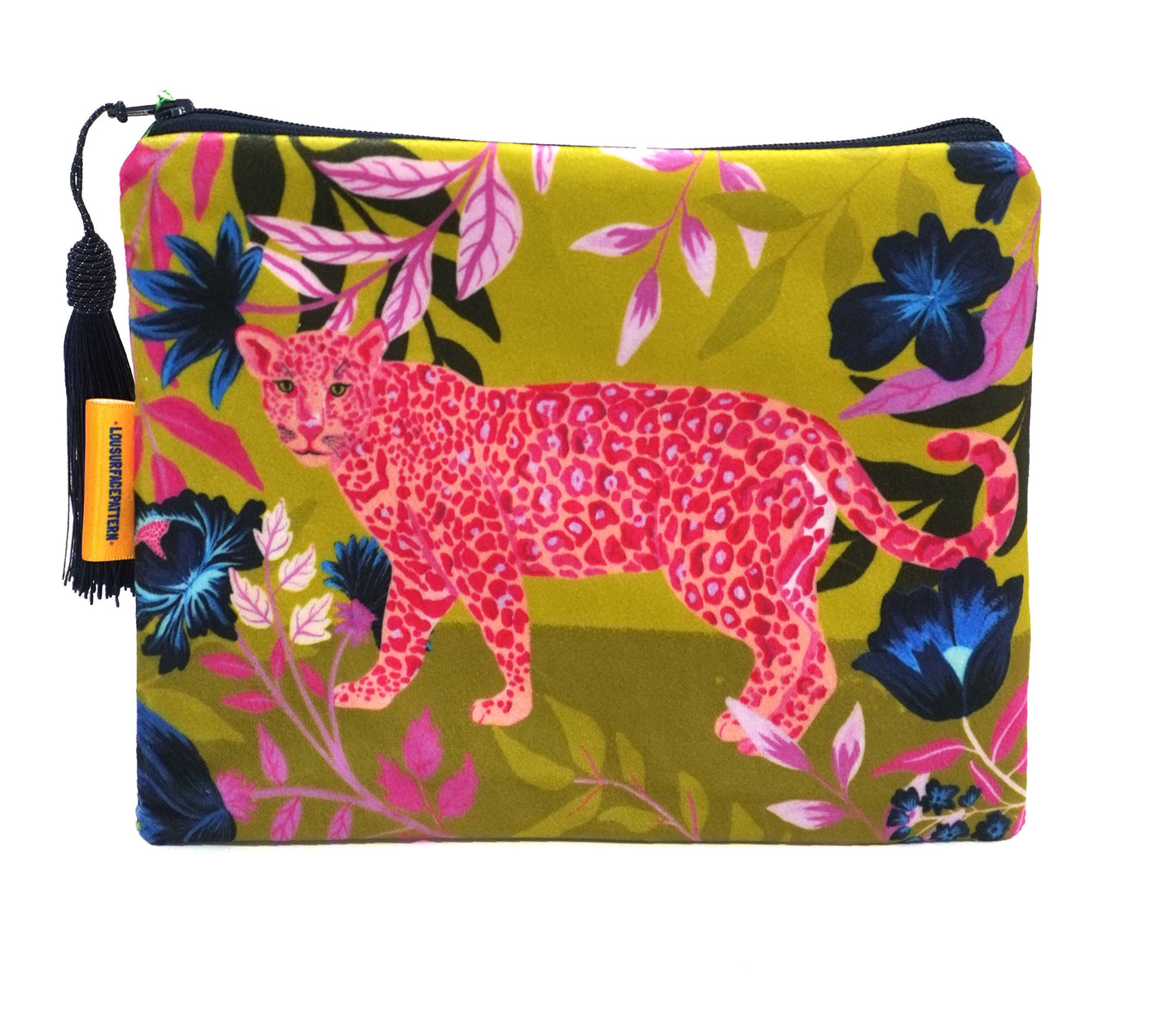 Pink leopard velvet makeup bag