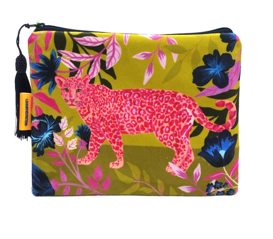 Pink leopard velvet makeup bag