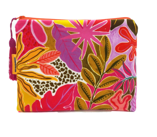 Orange tropicals velvet makeup bag