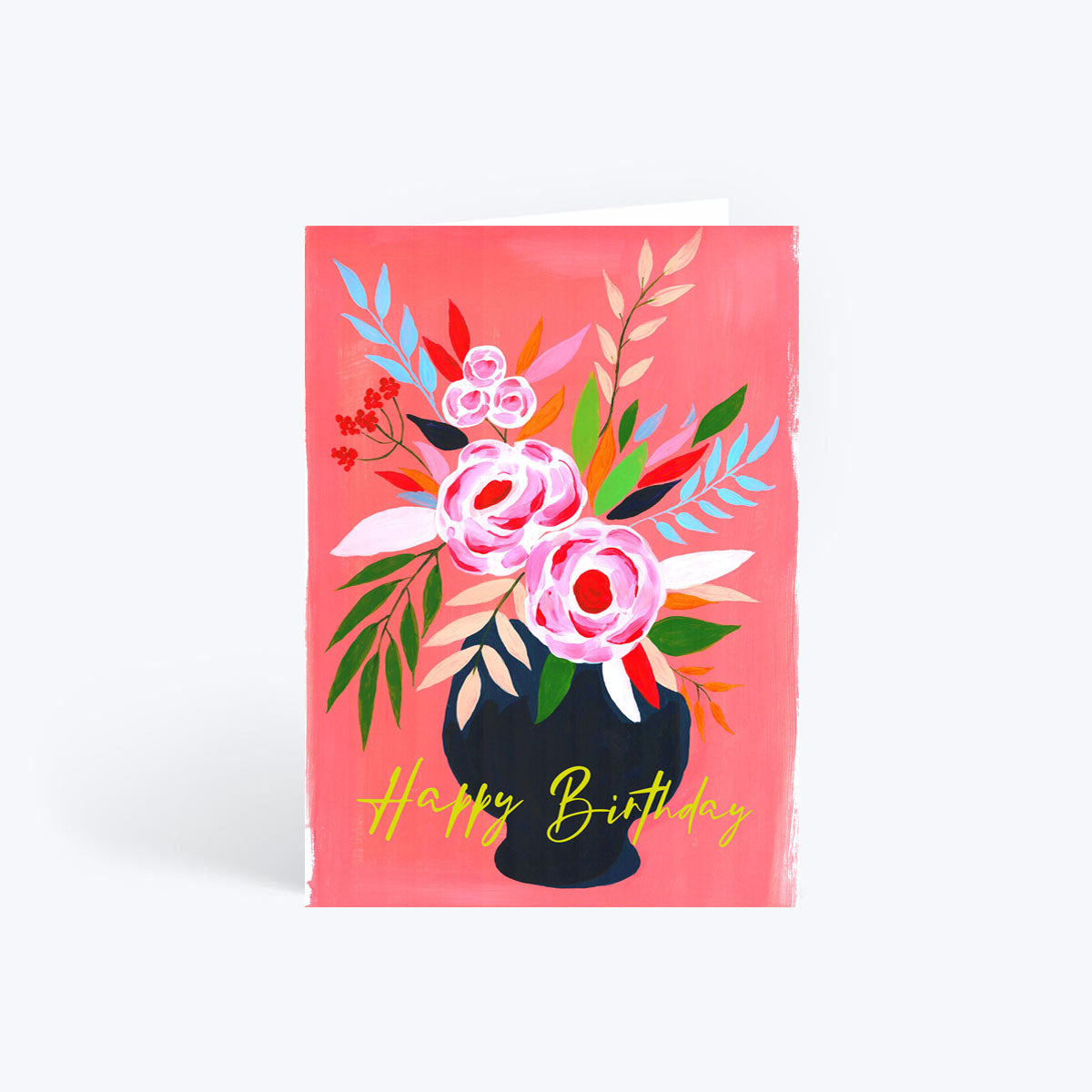 Floral pink vase birthday card