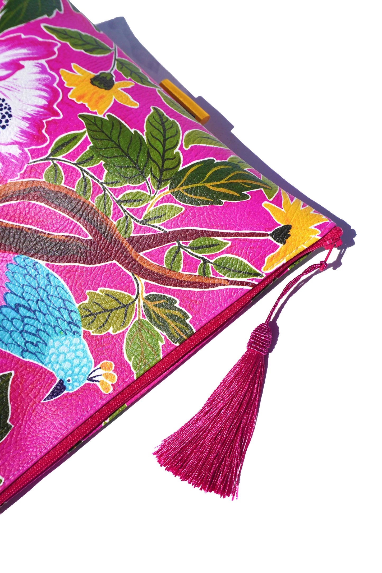 Pink bird vegan leather cosmetic bag