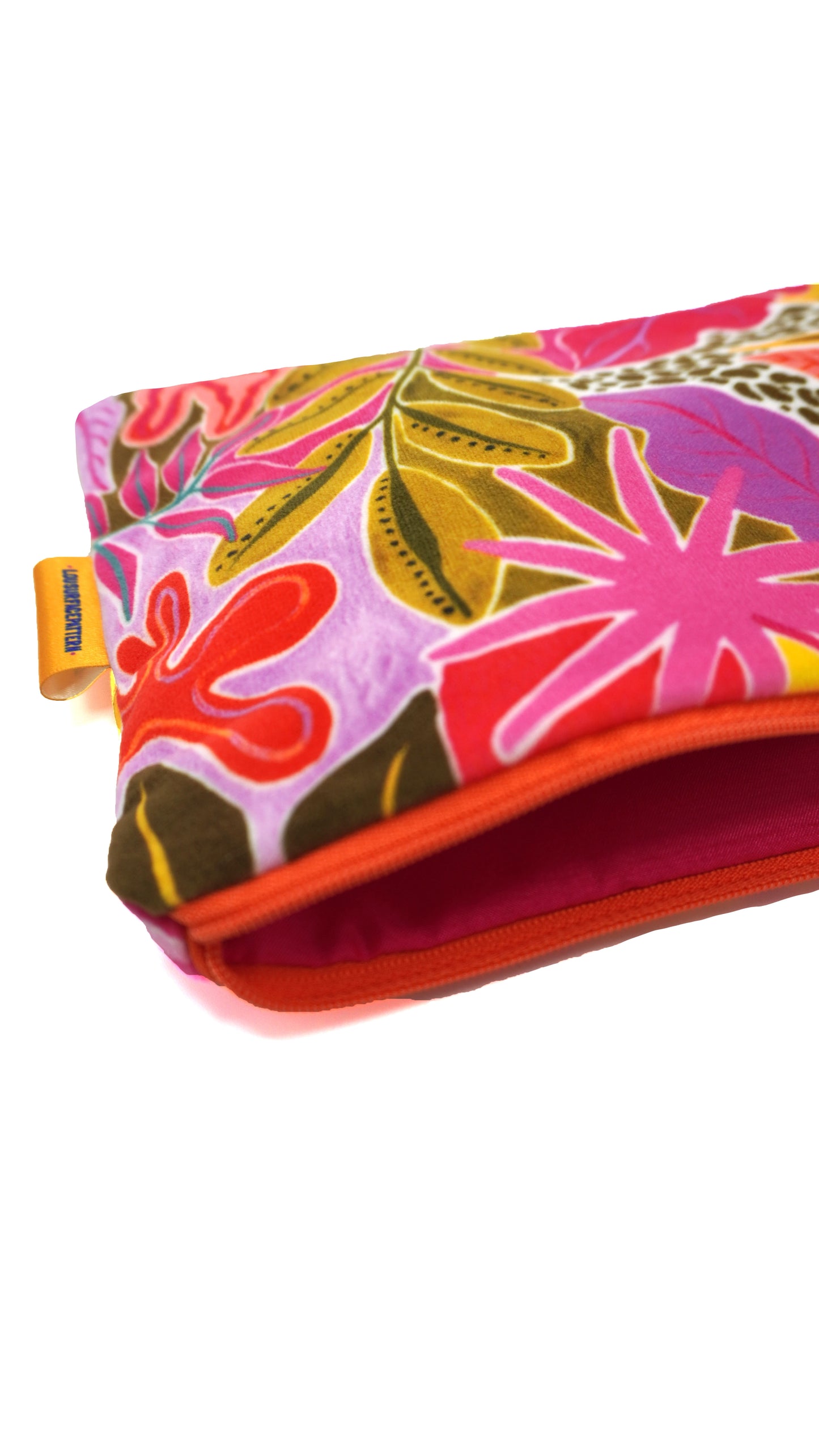 Orange tropicals velvet makeup bag