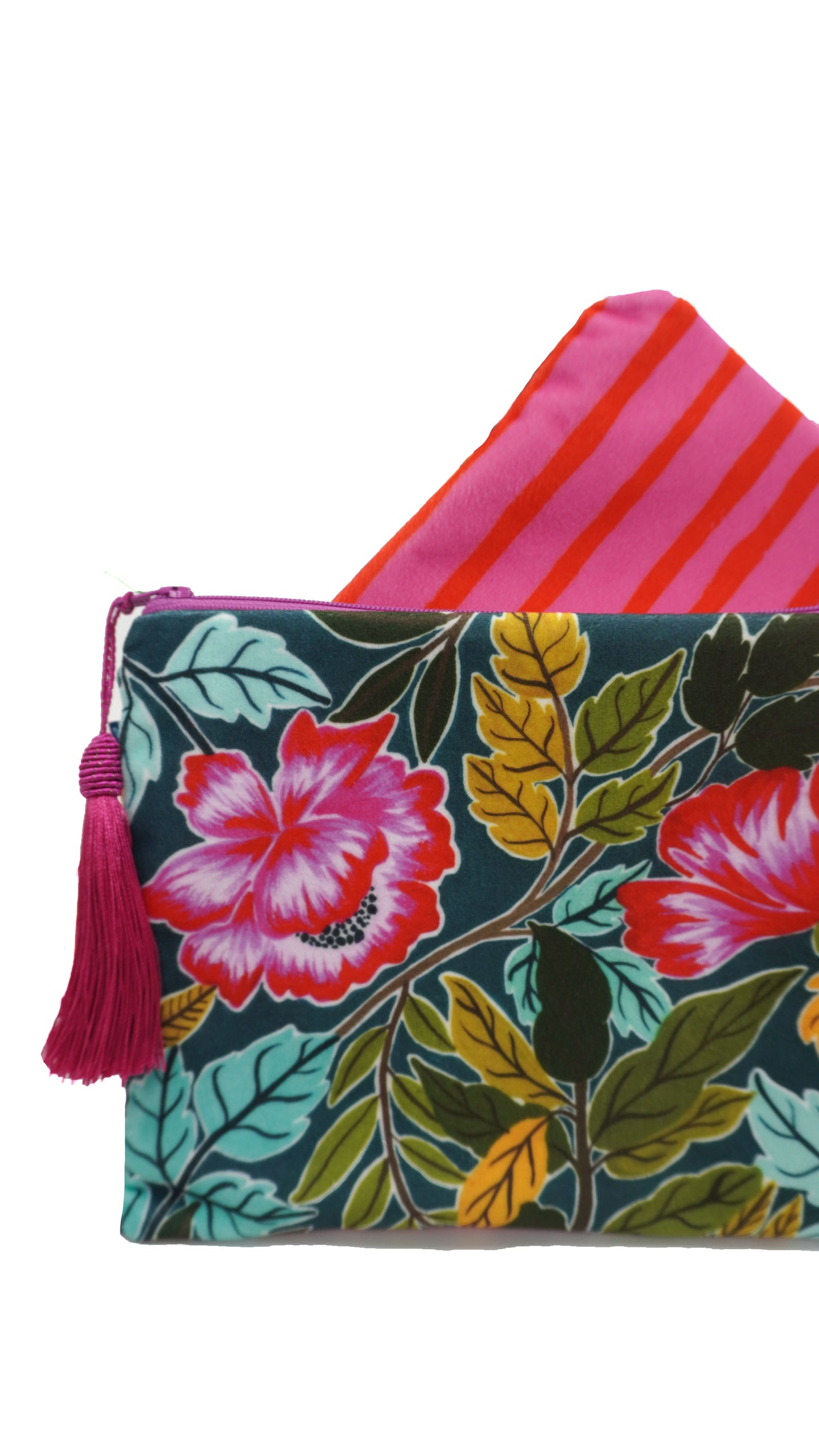 Blue florals velvet makeup bag
