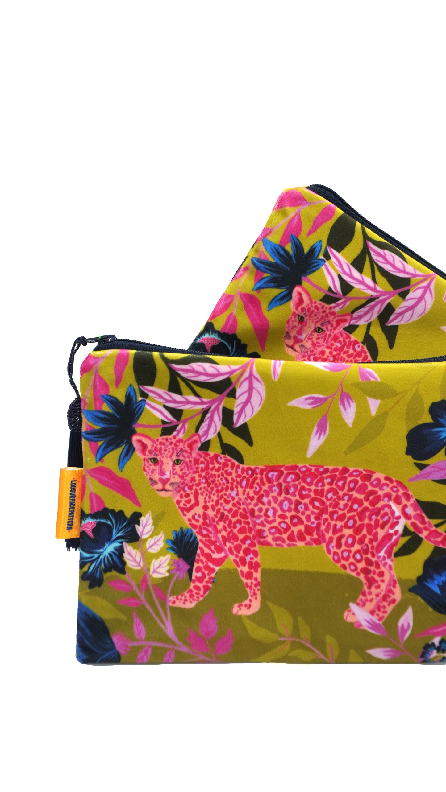 Pink leopard velvet makeup bag